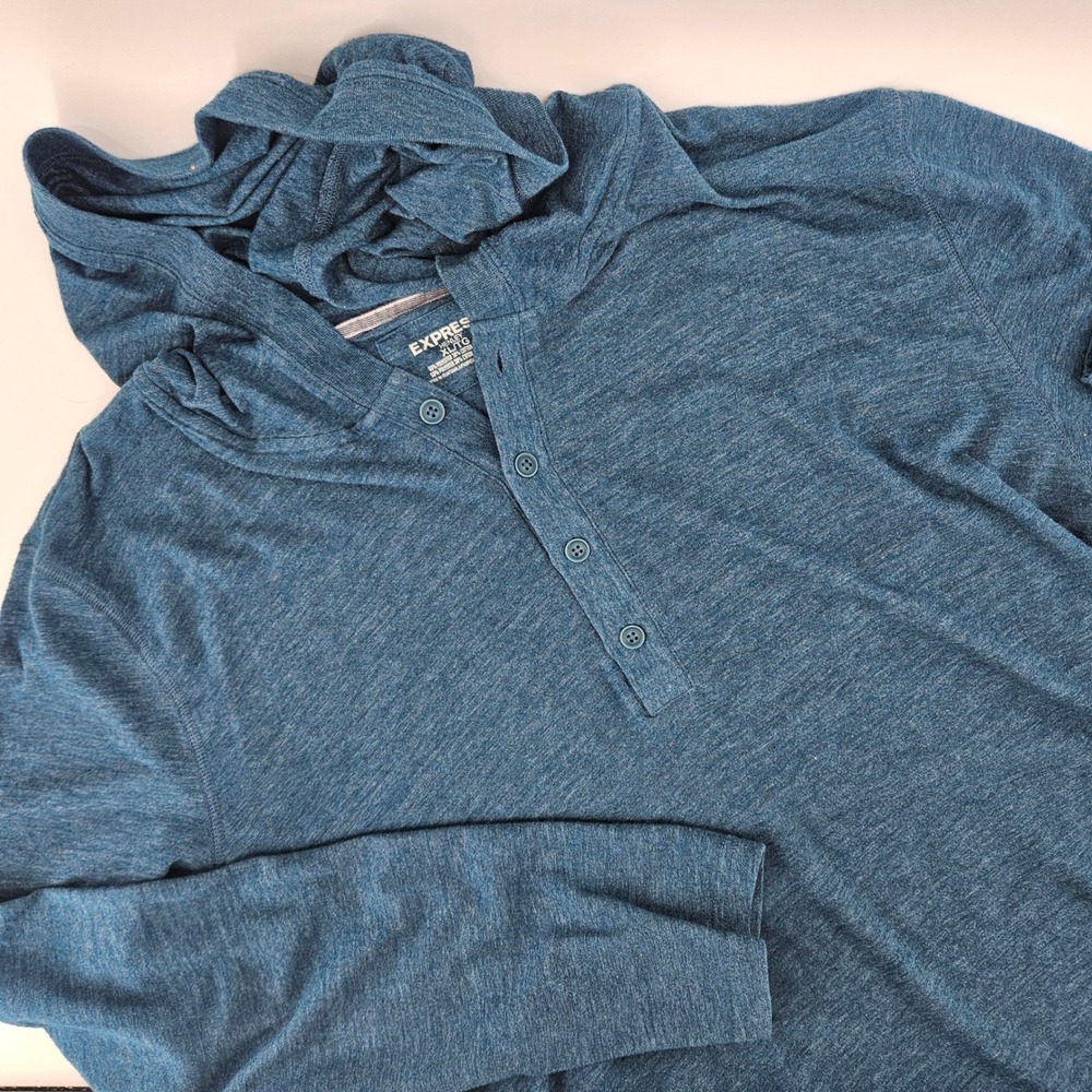 Express Mens XL Henley Hoodie Tri-Blend Blue Long Sleeve Classic Casual Trendy